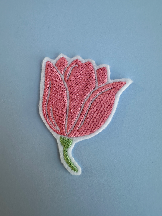 Tulipan broderi - lyserød m. stilk